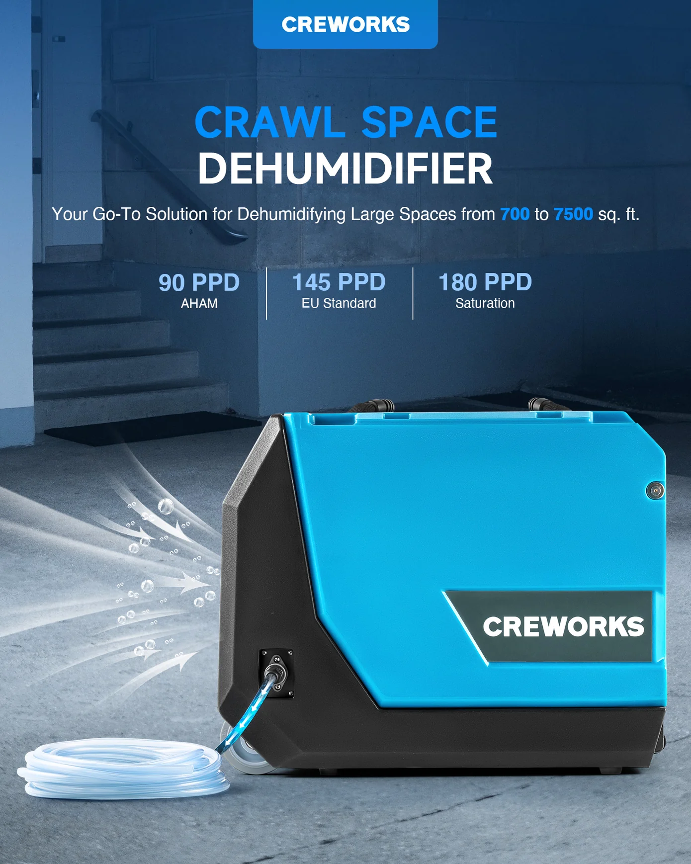 180 PPD COMMERCIAL DEHUMIDIFIER WITH BUILT-IN PUMP & HOSE FOR DRAINAGE