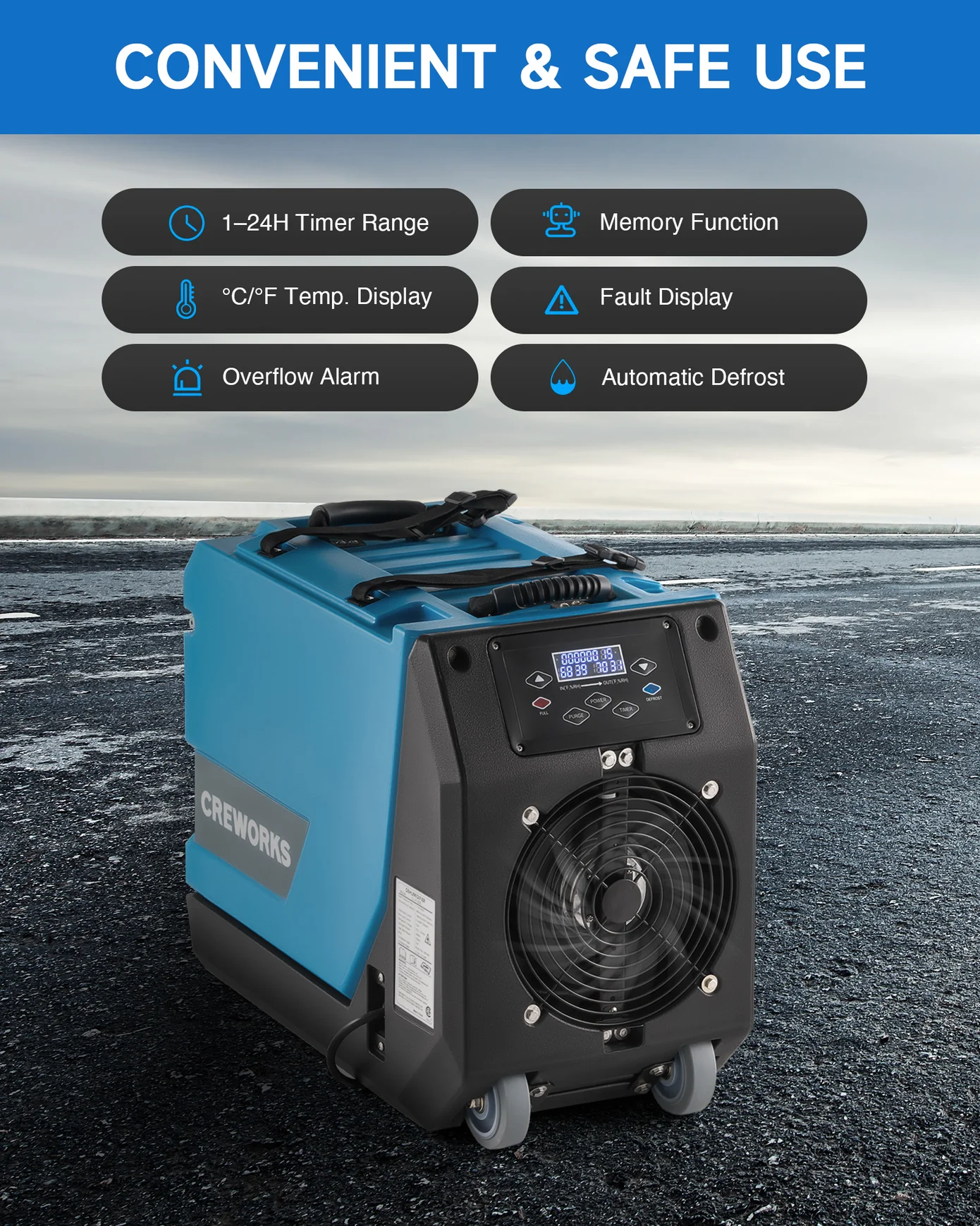 180 PPD COMMERCIAL DEHUMIDIFIER WITH BUILT-IN PUMP & HOSE FOR DRAINAGE